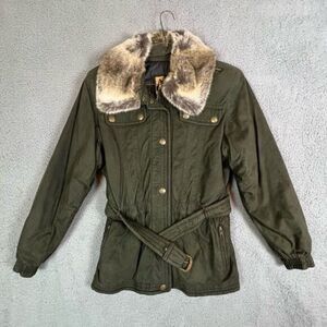 SKEA WOMENS FAUX SUEDE/VELVET AND FUR SKI JACKET SIZE 10 GREEN